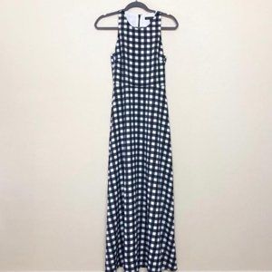 Black-White Gingham Casual Maxi Dress